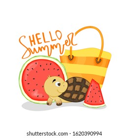 A collection of summer items. Cartoon style. Vector illustration