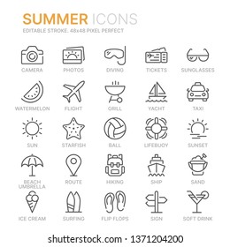 Collection of summer line icons. 48x48 Pixel Perfect. Editable stroke