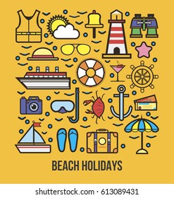 Collection of summer logo symbolizing rest, seaside, sailing on yacht