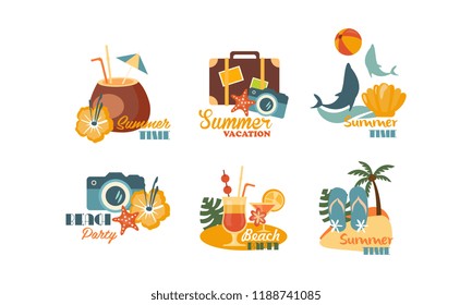 Collection of Summer logos, beach party, summer time badges vector Illustrations on a white background