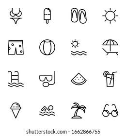 Collection Of Summer On The Beach Line Icons Illustration Vector