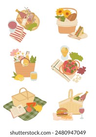 Collection of summer picnic food and picnic basket
