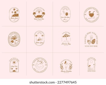 Collection of Summer, Sea, Hawaii, Surfing, Tropical linear logos, symbols, icons design template. Editable vector logotype.