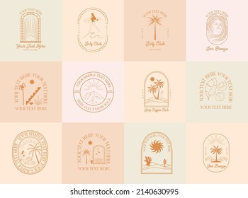 Collection of Summer, Sea, Surfing, Tropical linear logos, symbols, icons design template. Editable vector logotype.