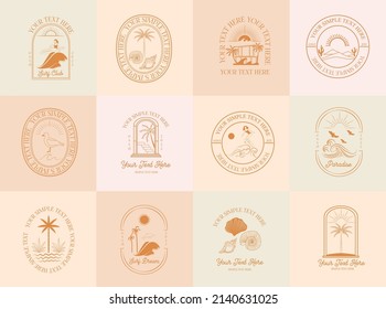 Collection of Summer, Sea, Surfing, Tropical linear logos, symbols, icons design template. Editable vector logotype.