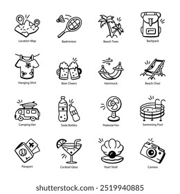 Collection of Summer Season Doodle Icons 

