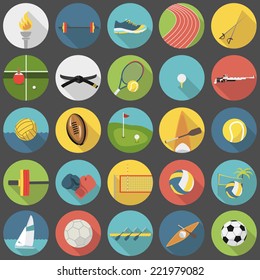 Collection Of Summer Sports Vector Flat Icons, Part 1