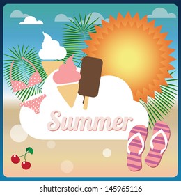 Collection of summer symbols, summer holiday card, vector