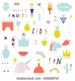 collection of summer symbols and illustration