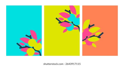Collection of summer themed poster templates with colorful tropical plants