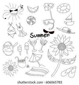 Collection Summer Time Doodle. Hand Draw Vector Illustration