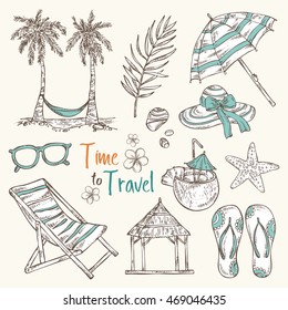Collection of summer travel elements .hand drawn