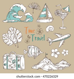 Collection of summer travel elements .hand drawn