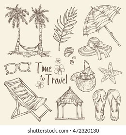 Collection of summer travel elements .hand drawn