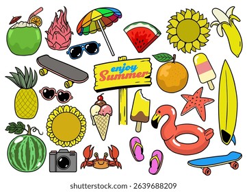 Collection Of Summer Vacation Element Illustration in Retro