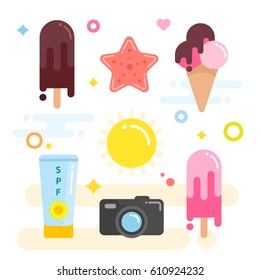 Collection of summer vector minimalistic illustrations made as simple icons.