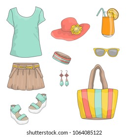 Collection of summer women's clothes and accessories