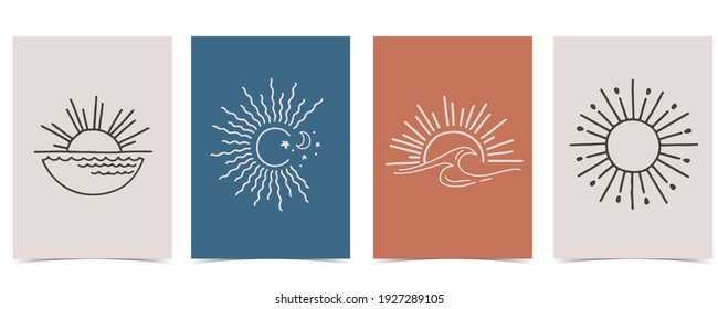 Collection sun background set and sea wave wind shape Editable vector illustration for website  invitation postcard   sticker