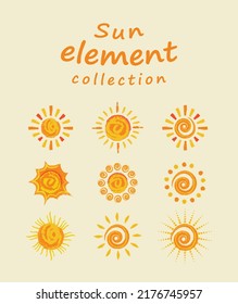 Collection of sun icon elements. Graphic elements for summer.