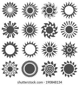 Collection of sun icons. Vector illustration.