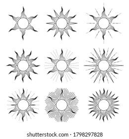 Collection of sun in retro style isolated on white background. Vector illustration
