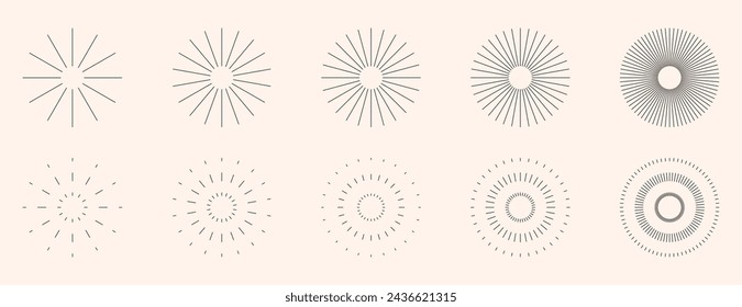 Collection of sunburst, firework circle vector icon 