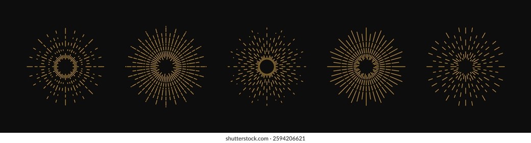 Collection sunbursts, explosion effects, fireworks, golden rays.