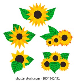 La colección de elementos de girasol. Los girasoles se ponen en forma de vector plano. ilustración para contenido , banner, etiqueta adhesiva y tarjeta de saludo.