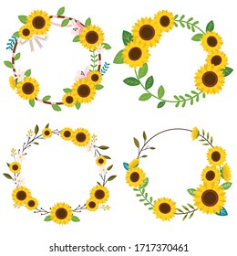 The collection of sunflower wreath in set. illustion sunflower flat vector for celebrate and content , greeting card. 