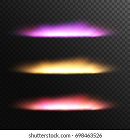 Collection sunrise or sunset on transparent background. Rays of light.