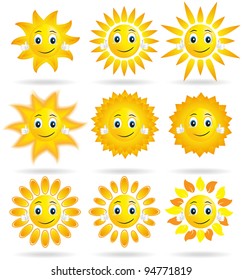 collection of suns on a white background