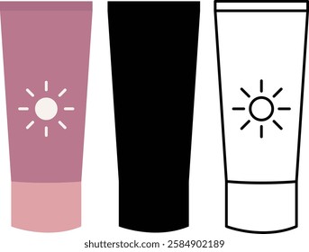 Collection of Sunscreen Packaging Icon for Beauty Products with Solid Outline Color