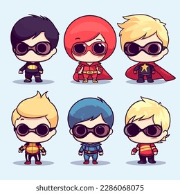 collection of super deformed superhero with cape and eye mask