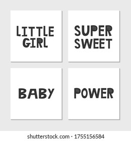 Collection of superhero black and white hand drawn lettering. Vector illustration set.