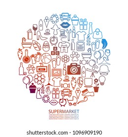 Collection of supermarket goods icons. Shopping online. Vector Illustration