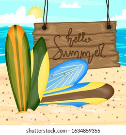 A collection with surfboards. Cartoon style. Vector illustration
