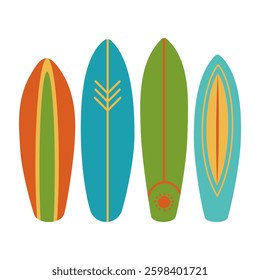 Collection of surfboards on a white background
