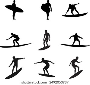 A collection of surfer silhouettes for artwork compositions