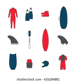 Collection of surfing goods icons