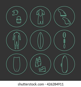 Collection of surfing goods icons
