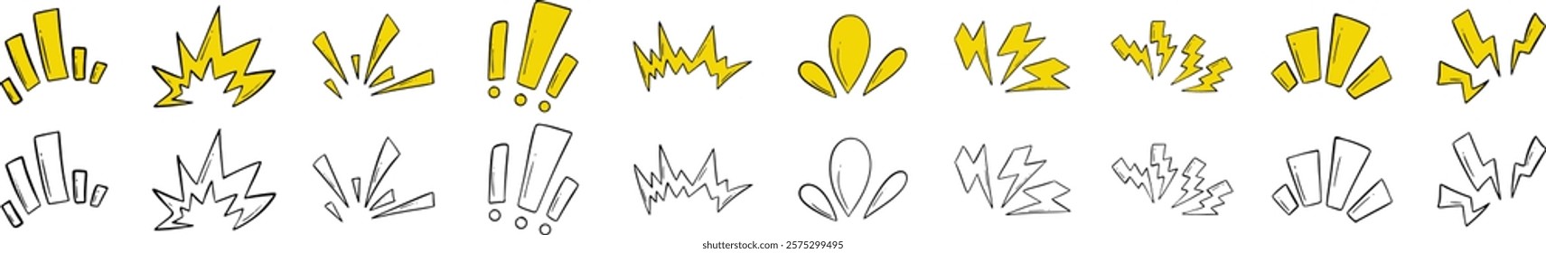 A collection of surprise comic effect elements, hand drawn designs, suitable for comics, banners, promotions, business, social media posts and more.