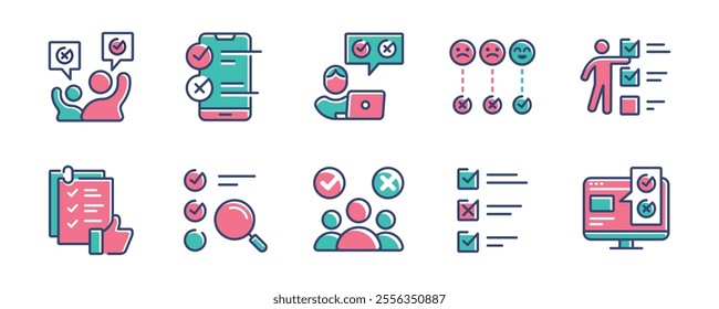 collection of survey icon set multiple choice checklist questionnaire task select option feedback evaluation signs vector illustration
