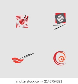 una colección de logos de sushi, una de las especialidades japonesas de fondo gris