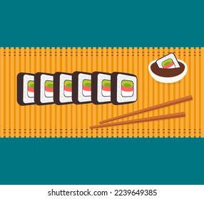 Collection of sushi rolls, asian food