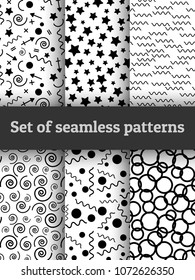 Collection of swatches memphis patterns - seamless. Retro fashion style 80-90s.