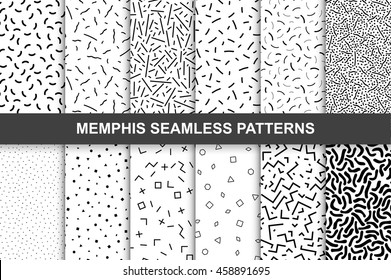 Collection swatches memphis patterns    seamless  Fashion 80  90s  Black   white mosaic textures 