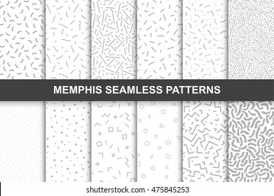 Collection of swatches memphis patterns - seamless. Fashion 80-90s.