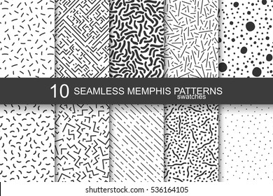 Collection swatches memphis patterns    seamless  Retro fashion style 80  90s 