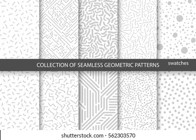 Collection of swatches memphis patterns - seamless. Retro fashion style 80-90s.