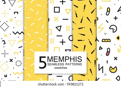 Collection of swatches memphis patterns - seamless. Fashion 80-90s. Abstract trendy vector backgrounds.